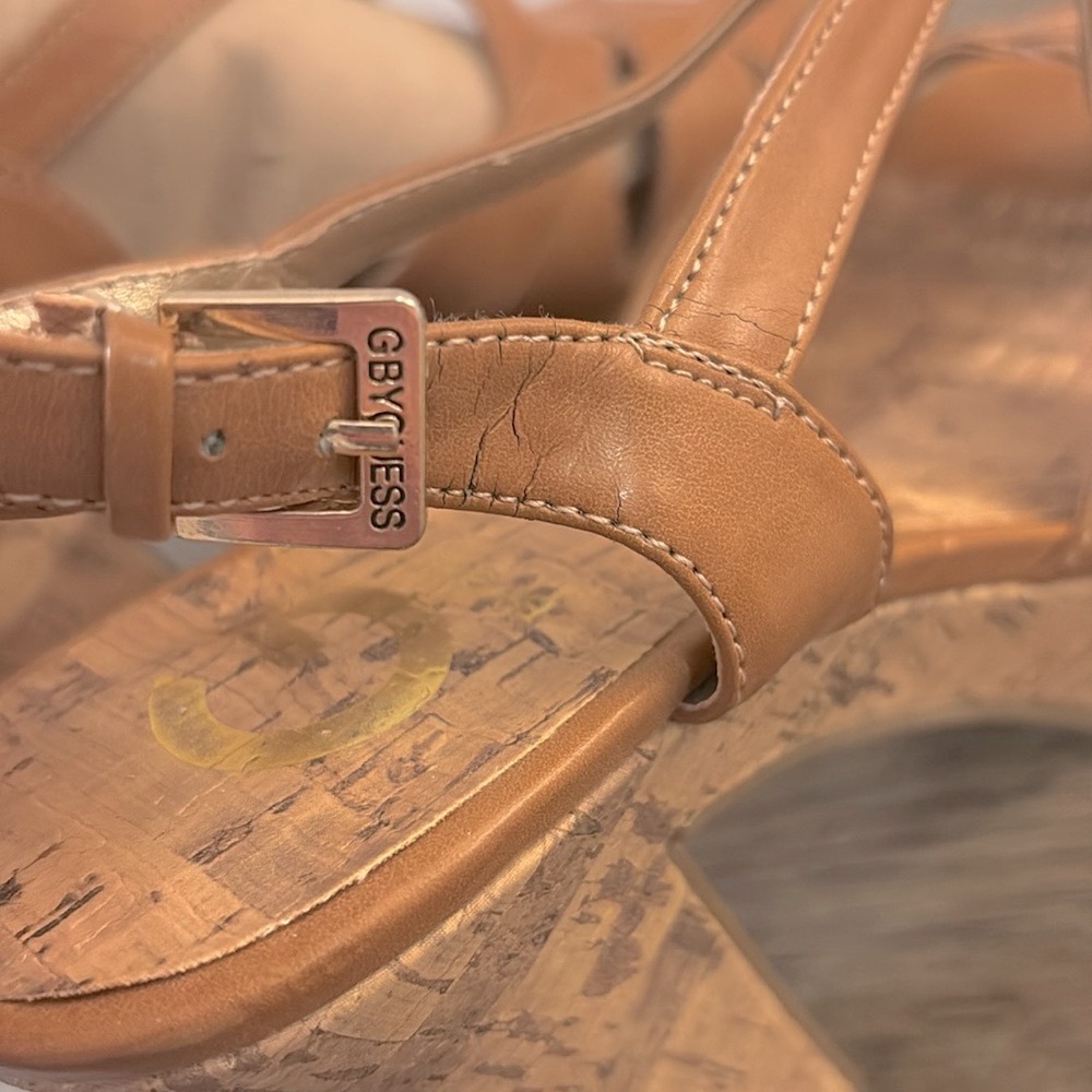 ❌SOLD❌ [G By Guess] Camel Cork Open-Toe Block Heel Platform Sandals Women’s 10.0 - Picture 9 of 13